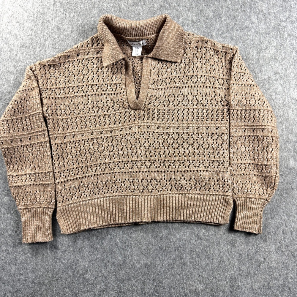 London Kaye Womens M‎ Sweater Long Sleeve V Neck Pullover Comfort Soft Tan Color